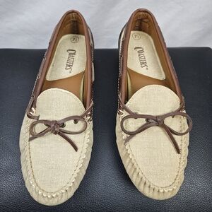 Coasters Vintage Tan Canvas Flat Loafer Non Slip Sz 7.5 Comfort Nautical Preppy